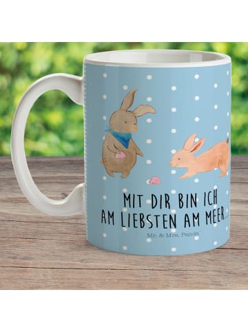 Mr. & Mrs. Panda Kindertasse Hasen Muschel mit Spruch in Blau Pastell