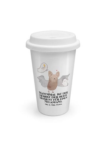 Mr. & Mrs. Panda Thermobecher Fledermaus Gespenster mit Spruch in Weiß