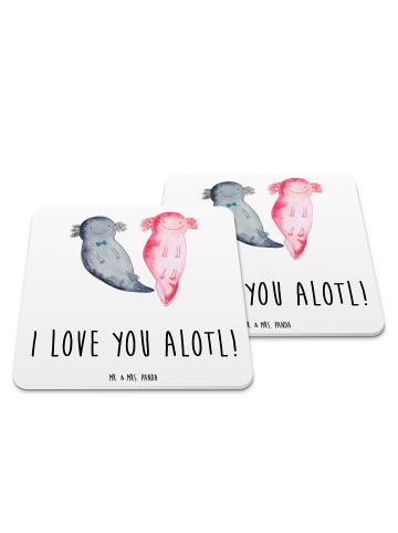 Mr. & Mrs. Panda Bieruntersetzer Axolotl Liebe mit Spruch in Weiß