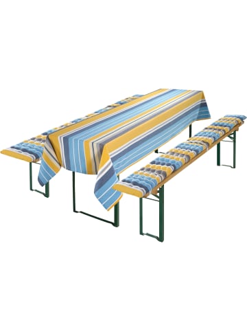 REDBEST Baumwolle, Gewebt Bierbank-Auflagen und Tischdecke 3-teilig in blau-gelb