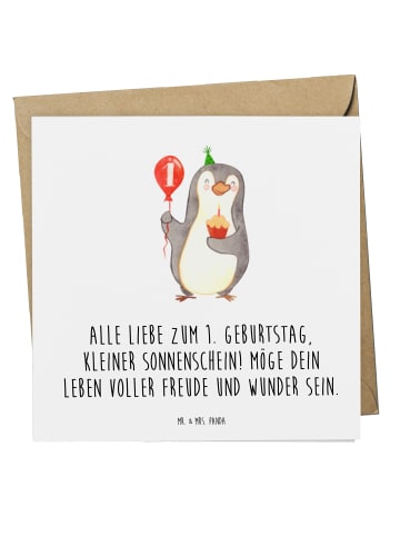 Mr. & Mrs. Panda Klappkarte 1. Geburtstag Sonnenschein mit Spruch in Weiß