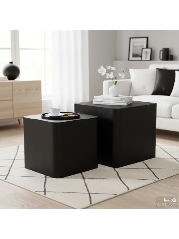 home24 Beistelltisch Square 2er-Set in Esche Schwarz