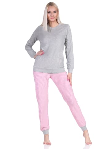 NORMANN Frottee Schlafanzug lang Bündchen und Applikation - 82679 in pink