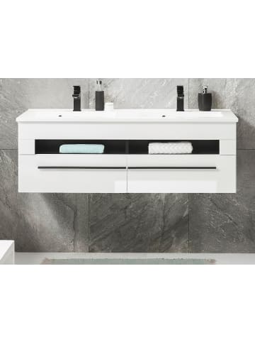 Furn.Design Doppelwaschtisch weiß Hochglanz, Waschtisch Set hängend inkl. Doppelwaschbecken
