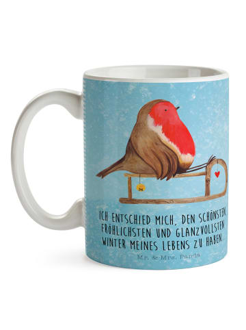 Mr. & Mrs. Panda Tasse Rotkehlchen Schlitten mit Spruch in Eisblau