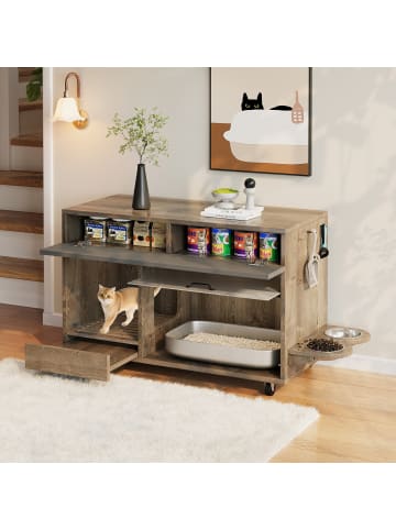 ABRIHOME Katzenkloschrank in Eichenholzfarbe - 100×45.5×67cm