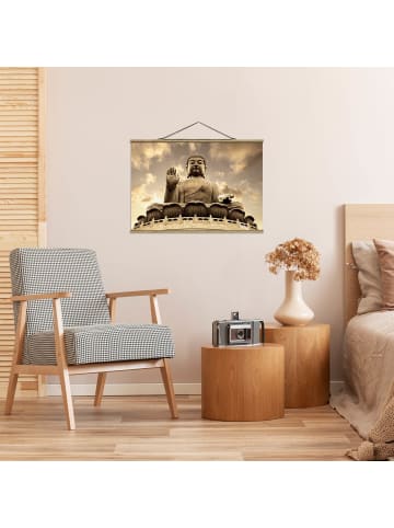 WALLART Stoffbild mit Posterleisten - Großer Buddha Sepia in Creme-Beige