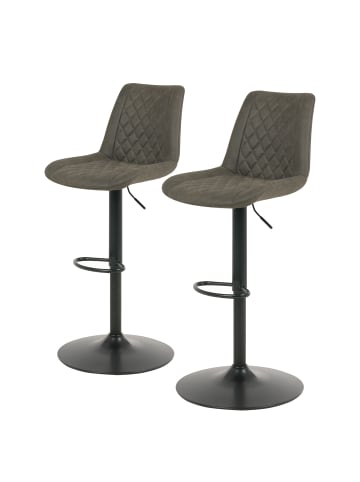 home24 home24 Barstuhl im 2er-Set aus Microfaser und Eisen in Vintage Grau im Industrial-Stil in Vintage Grau