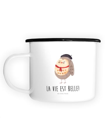 Mr. & Mrs. Panda XL Emaille Tasse Eule Frankreich mit Spruch in Weiß