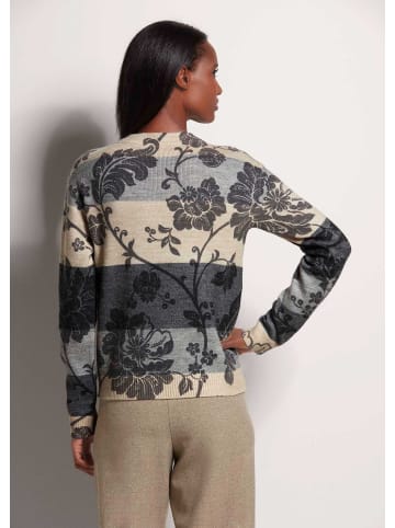 MADELEINE Rundhals-Pullover im Muster-Mix in berber / steingrau / multicolor