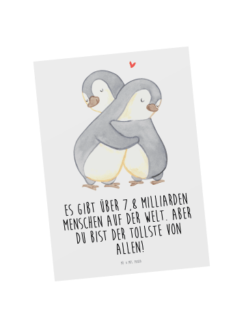 Mr. & Mrs. Panda Postkarte Pinguine Kuscheln mit Spruch in Weiß