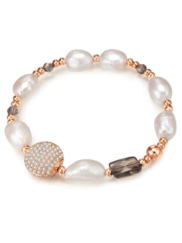 Lulu & Jane Perlen-Armband Metall-Legierung Zirkonia Süßwasser-Zuchtperle in roségold