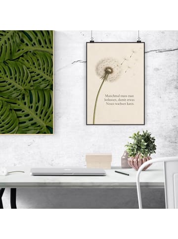 Plakat Löwenzahn minimalistisch Design mit Spruch in Weiß