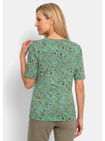 GOLDNER Kurzgröße:  Viskoseshirt im Leo Look in mint / gemustert