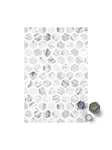 WALLART Vinyl-Teppich - Marmor Hexagone in Graustufen in Grau
