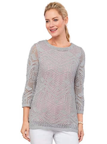 GOLDNER Kurzgröße:  Pullover Strickpullover mit Ajourmuster in grau
