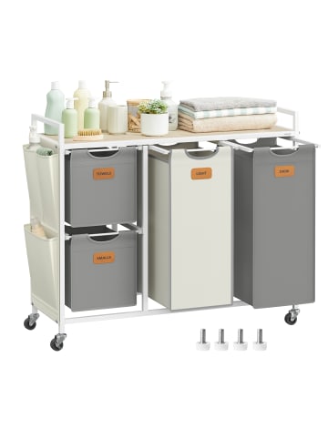 VASAGLE Wäschekorb Stevie in Beige-Grau-Weiß - (B)33 x (H)81 x (T)98.6 cm