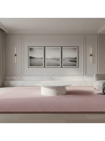 KADIMA DESIGN Teppich Kurzflor Uni-Look Polyester Wohnzimmer waschbar in Rosa