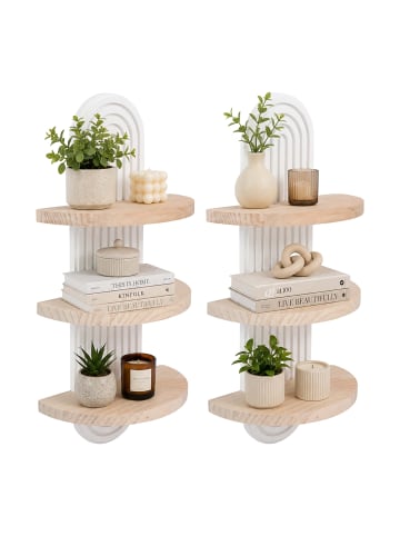 relaxdays 2 x Wandregal in Weiß/ Natur - (B)21,5 x (H)45 x (T)12 cm