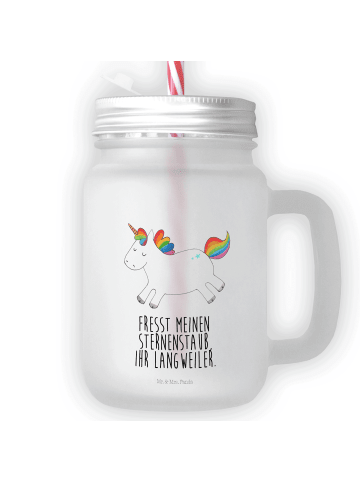 Mr. & Mrs. Panda Trinkglas Mason Jar Einhorn Happy mit Spruch in Transparent