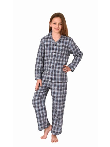 NORMANN langarm Flanell Schlafanzug Pyjama Karo zum durchknöpfen - 77630 in grau