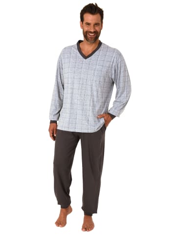 NORMANN Pyjama Schlafanzug langarm Bündchen Karo - 67938 in Grau