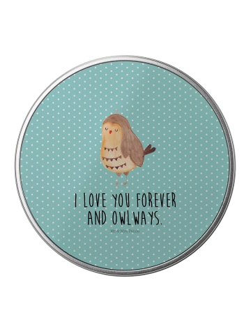 Mr. & Mrs. Panda Aufbewahrungsdose Eule Zufrieden mit Spruch in Türkis Pastell