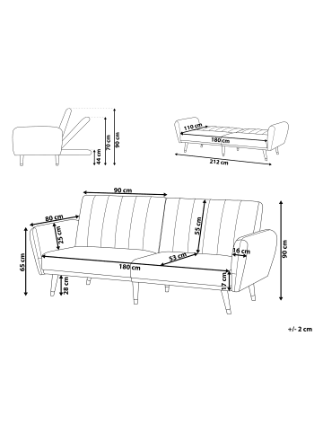 Beliani Schlafsofa VIMMERBY in Rosa - (W) 212 x (H) 90 x (L) 80 cm
