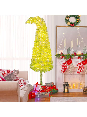 COSTWAY 210 cm Künstlicher Weihnachtsbaum mit Beleuchtung und Schnee in Grün