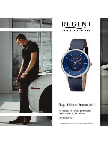 Regent Armbanduhr-Analog dunkelblau groß (ca. 41mm) Regent Lederarmband