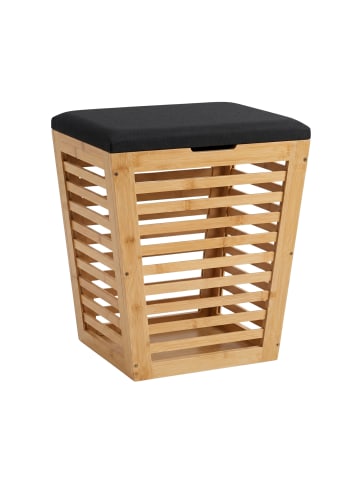 NUXIO Wäschekorb aus Bambus mit Sitzfläche in Schwarz, (B) 40 x (H) 56 x (L) 40 cm