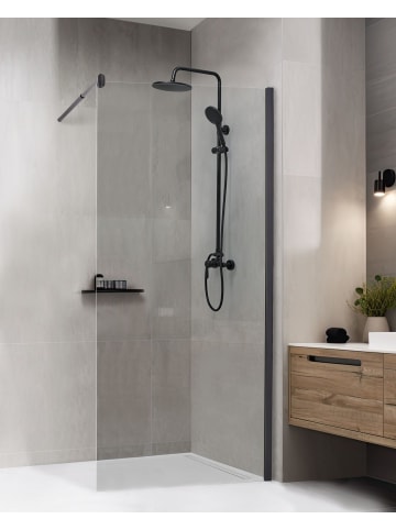 Beliani Duschwand AHAUS in Transparent/Schwarz - (W) 90 x (H) 190 x (L) 90 cm