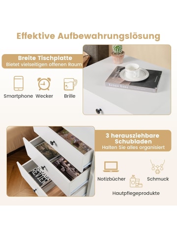 COSTWAY Nachttisch mit 3 Schubladen in Weiß