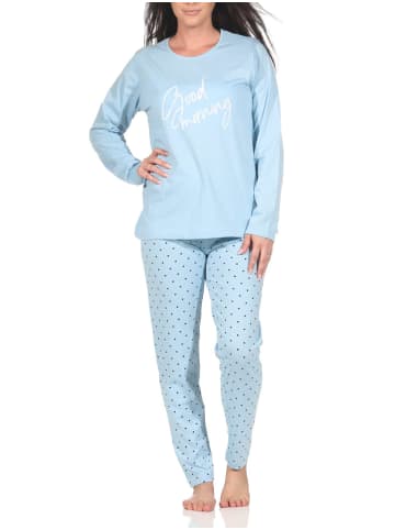Schlafanzug Pyjama langarm Tupfen Punkte - 88731 in hellblau