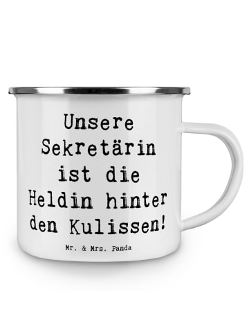 Mr. & Mrs. Panda Emaille Tasse Spruch Sekretärin Heldin mit Spruch in Weiß