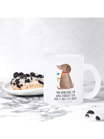 Mr. & Mrs. Panda Trinkglas Hund Blume mit Spruch in Transparent