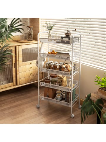 HOMCOM Servierwagen in Weiß 45L x 26,5B x 106H cm