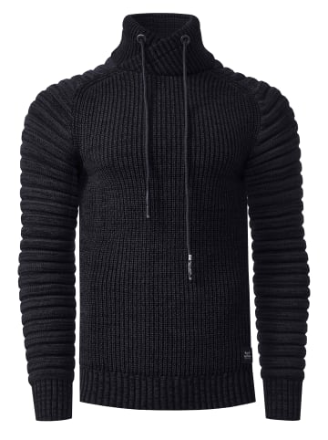 Rusty Neal Biker Grobstrick Stehkragen-Pullover in Schwarz