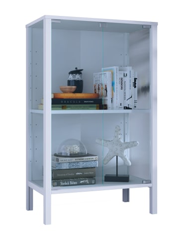 VCM  Glasvitrine Jensol mit ESG Glas Kommode stehend in Weiß
