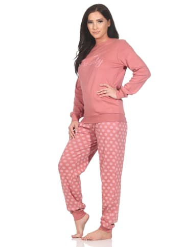 NORMANN Langarm Kuschel Interlock Schlafanzug Langarm Tupfen Optik - 87238 in altrose