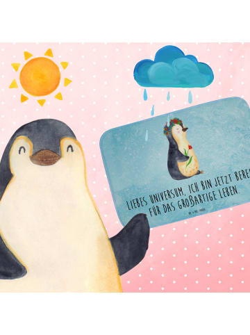 Mr. & Mrs. Panda Duschvorleger Pinguin Blumen mit Spruch in Eisblau