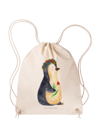 Mr. & Mrs. Panda Jutebeutel Pinguin Blumen ohne Spruch in Creme