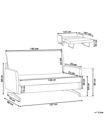 Beliani 2-Sitzer Sofa BELFAST in Rot/Schwarz - (W) 147 x (H) 68 x (L) 80 cm
