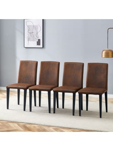 ABRIHOME Esszimmerstuhl in Dunkelbraun Webstoff mit schwarzen Metallbeinen 4er Set