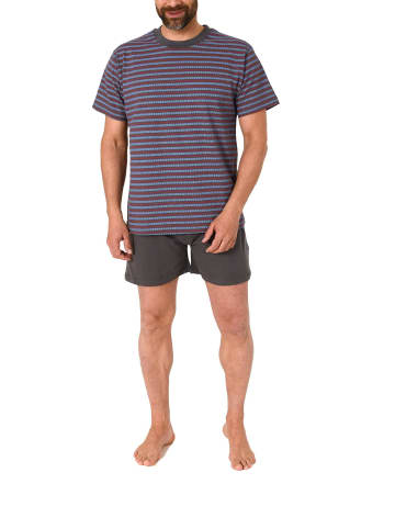 NORMANN Schlafanzug kurzarm Pyjama Shorty Streifen - 67325 in grau