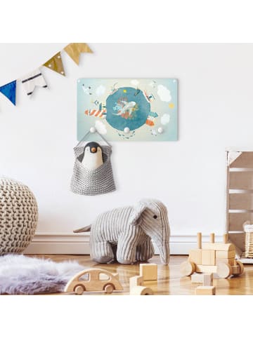 WALLART Kindergarderobe Holz - Buntes Treiben auf dem Meer in Blau