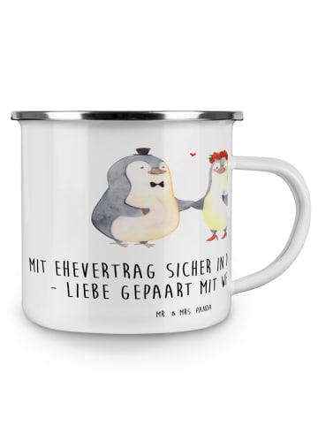 Mr. & Mrs. Panda Emaille Becher Ehevertrag Zukunft mit Spruch in Weiß