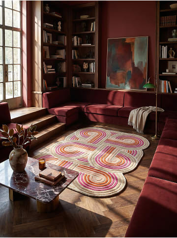 KADIMA DESIGN Teppich Wolle Handgetuftet SOAR Geometrisch Wohnzimmer Modern Abstrakt in Rosa