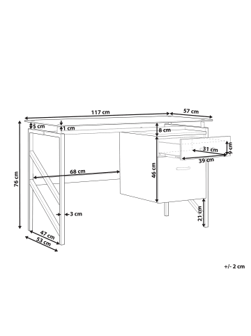 Beliani Schreibtisch MORITON in Schwarz - (W) 117 x (H) 76 x (L) 57 cm
