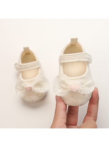 MUNADUNA Baby-Schühchen mit Strasssteinen und Herz in Beige